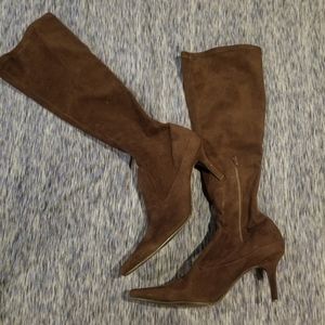Knee high suede heel boots